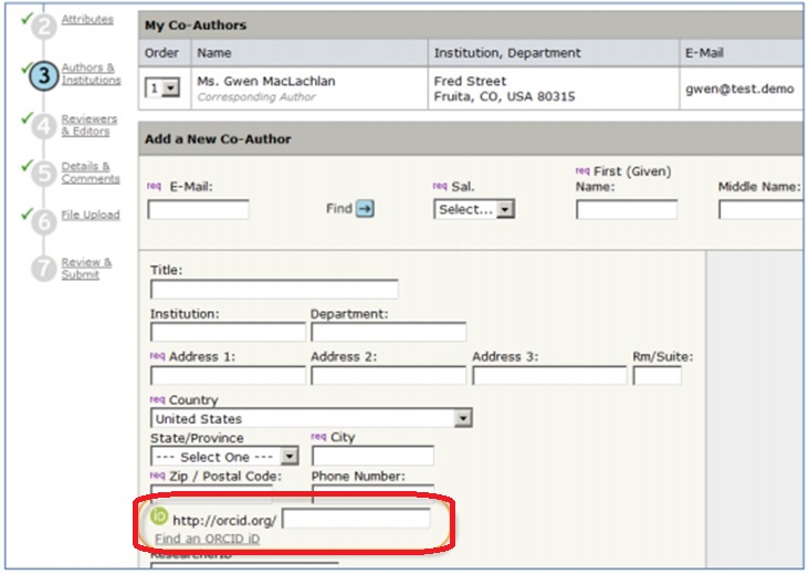 共著者のORCID識別子を入力する